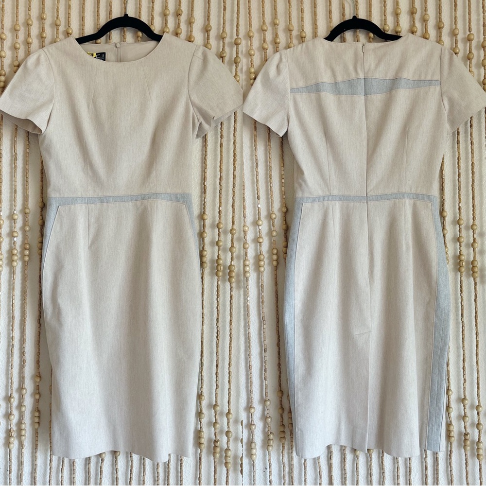 Vintage Bicci Classic Cream Gray Tril Sheath Contemporary Career Business Midi 2